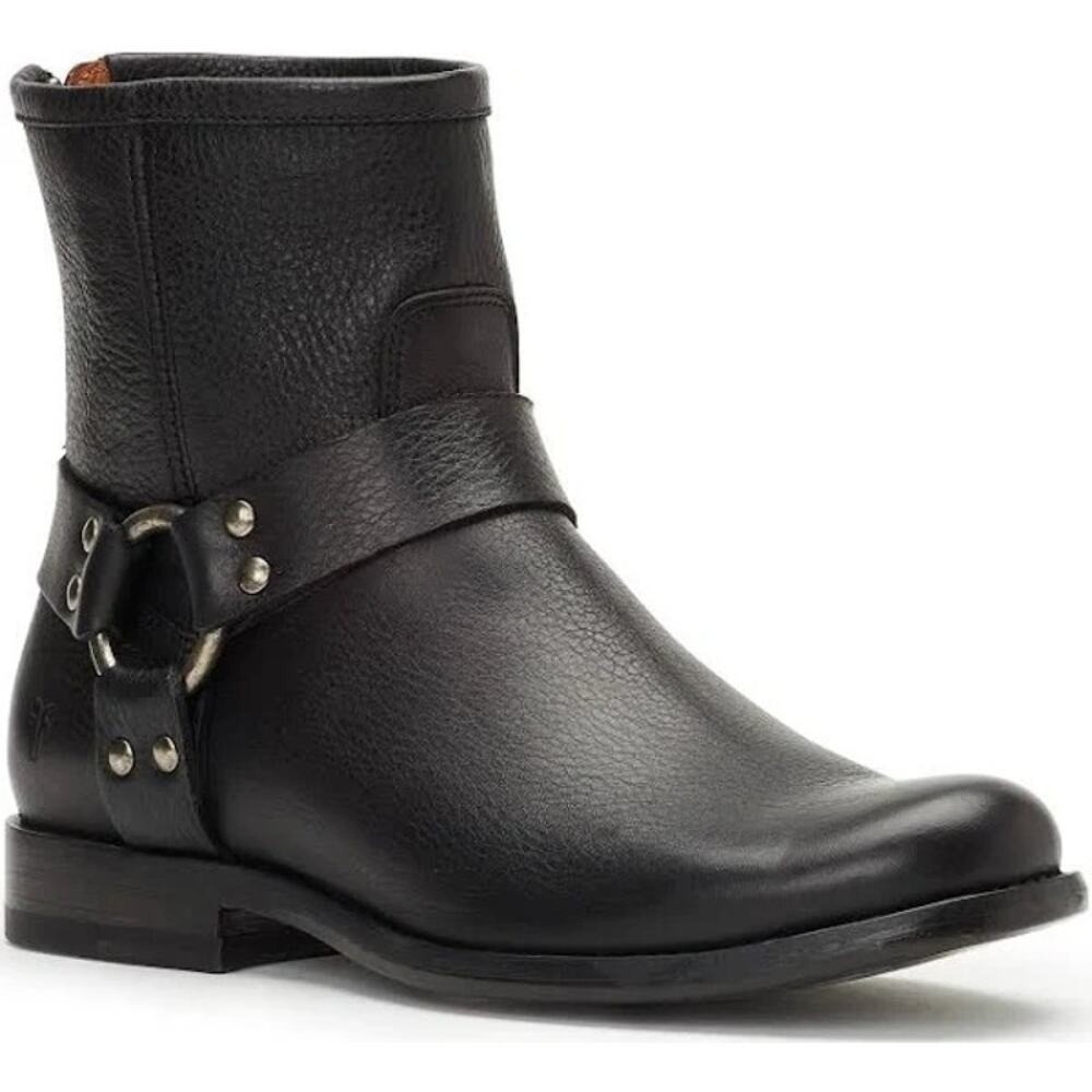 Frye‎ Leather Moto Harness Biker Boots Black Ankle Zip Pull-On Style Size 6.5B